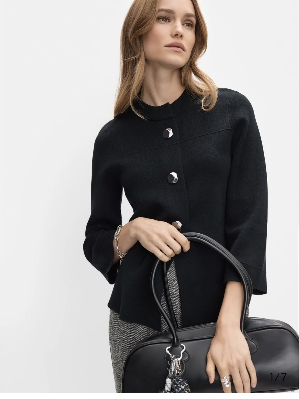 Women's Black Structured Button-Front Jacket - Elegant Minimalist Blazer